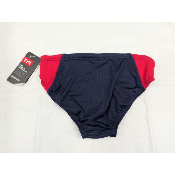 TYR Boys Durafast Hexa Blade Racer Brief Swimsuit Navy and Red sz 28 *NEW* - Picture 2 of 7